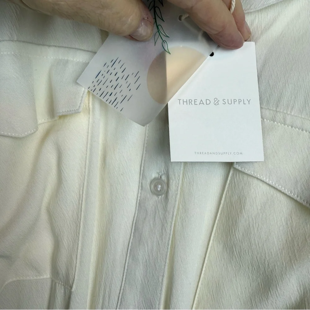 NWT Thread & Supply Maya Cream Dress Button Front Elastic Waist Size L - Picture 6 of 17